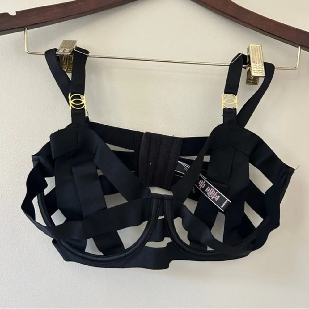 Victoria's Secret Black Strappy Cage Underwire Bra 34DD/E75 - Picture 1 of 7